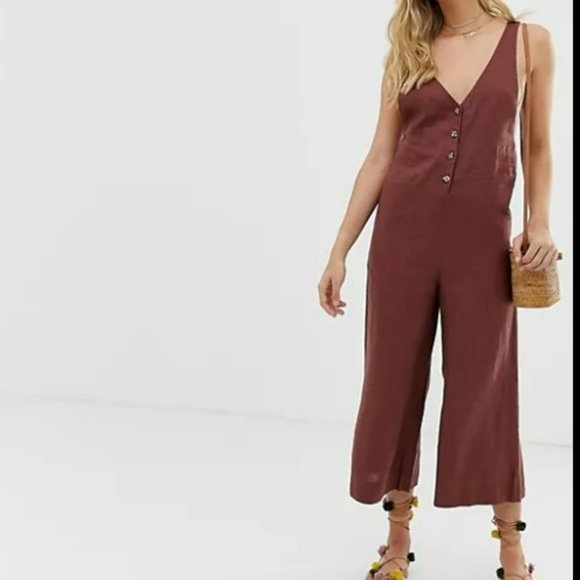 Rhythm. Pants - NWT: Rhythm Amalfi linen jumpsuit in dark, dusky pink, midi length, wide leg(12)